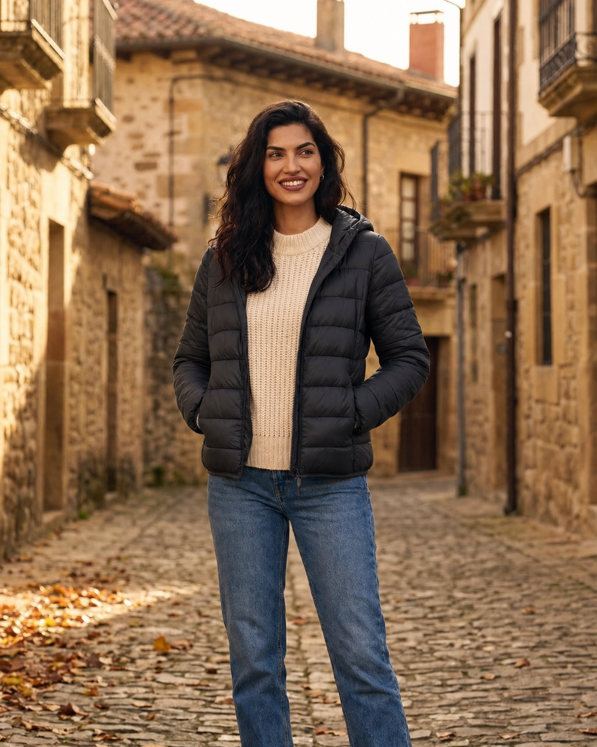 Chaqueta acolchada ultraligera negra con capucha - Maravel