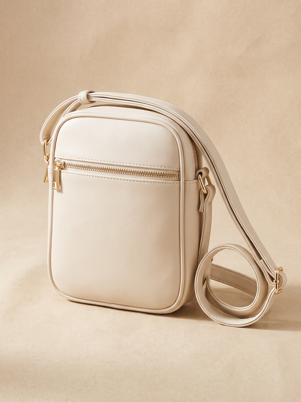 Bolso Nube crossbody en piel vegana crema con cremallera dorada
